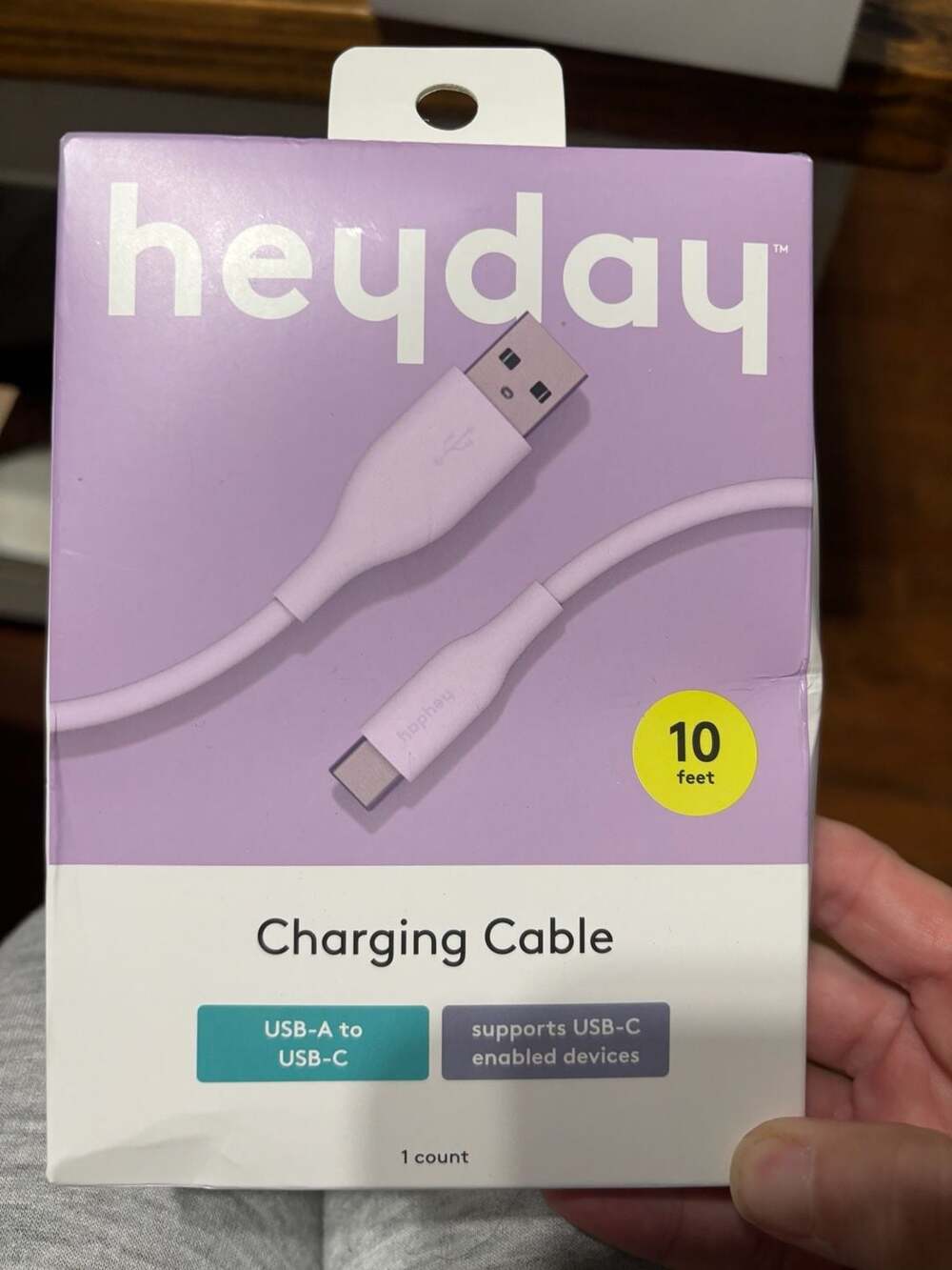 Heyday USB-A to USB-C Charging Cable 10 Feet Pastel Lavender